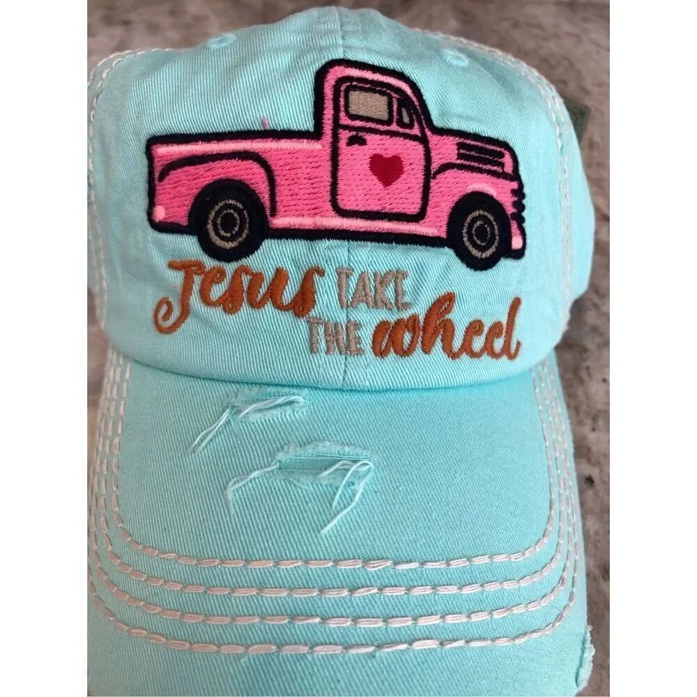 Baseball Cap Ice Blue Monogrammed Jesus Take the Wheel #faith #heart